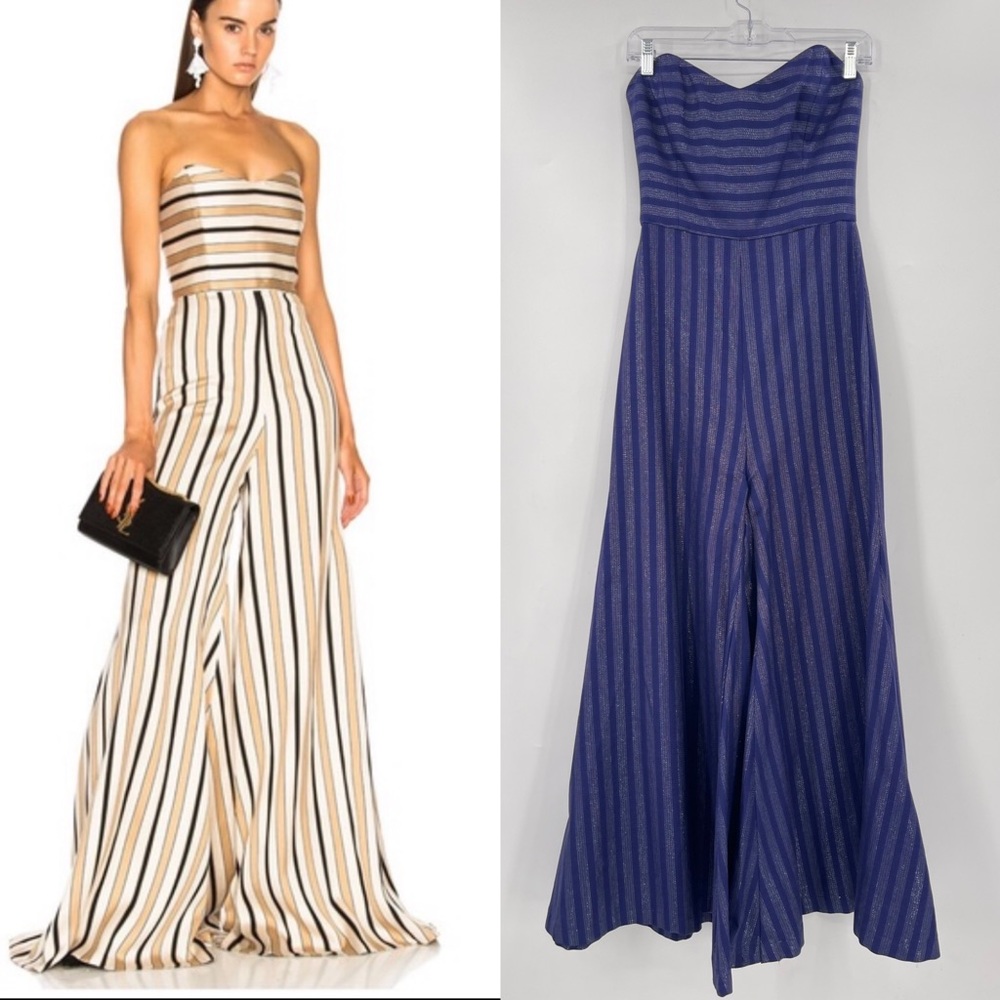 CAROLINE CONSTAS Forbes Jumpsuit Size 2 CAROLINE CONSTAS Blue Striped Jumpsuit